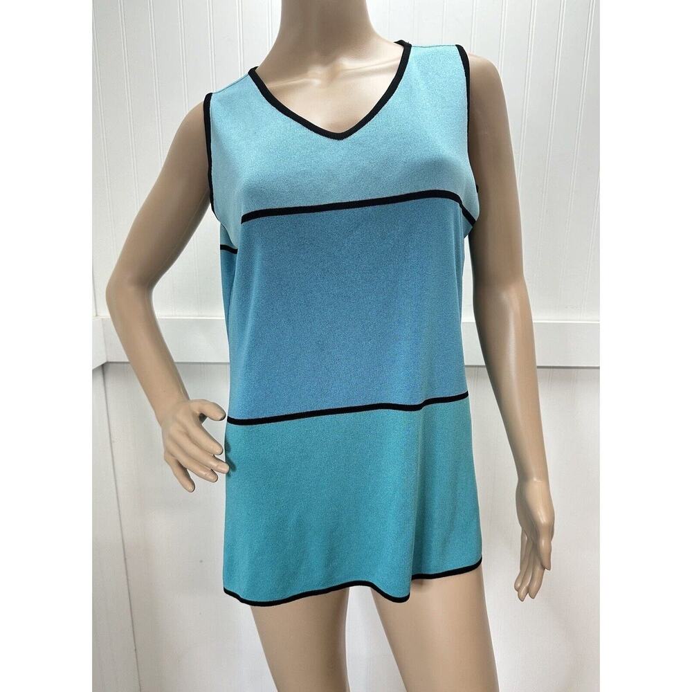 Tunic Tank Top Exclusively Misook Sz Medium Blue Aqua Stripes Sleeveless *Mark